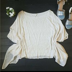 Anthropologie White Beaded Detail Blouse